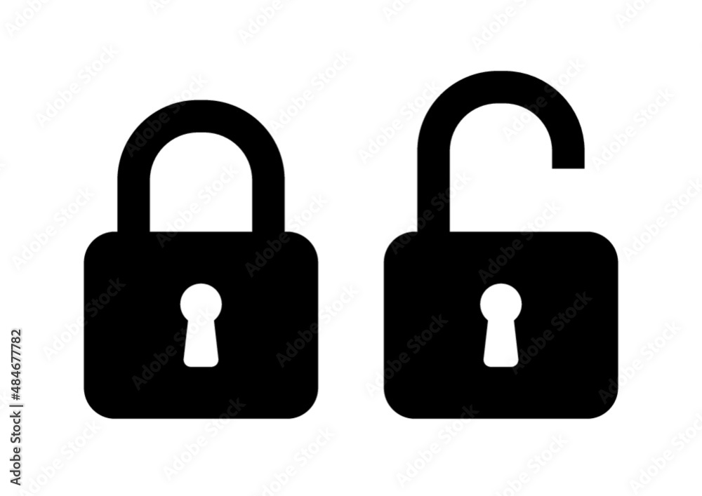 Lock icon set. Black icon isolated on white background. Safety web space icon. Password Lock icon set. Black icon isolated on white background. Safety web space icon. Password