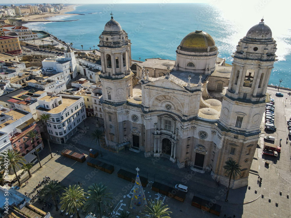 Drone view at the town of Cadiz in Spain