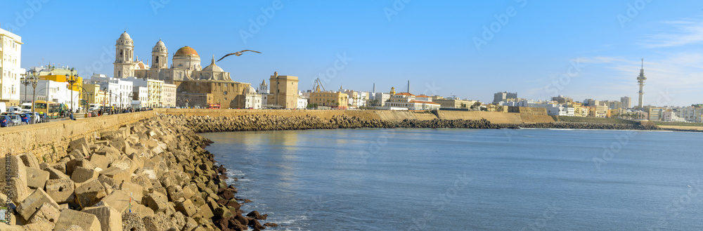 View at the seaside of Cadiz on Andalusia in Spain