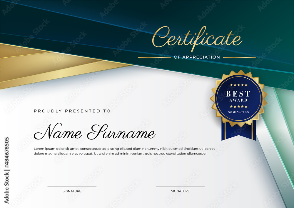 Modern dark green and gold business certificate design template in ...