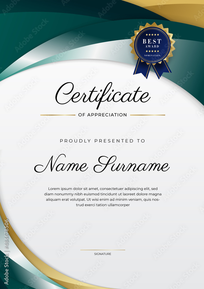Modern dark green and gold business certificate design template in ...