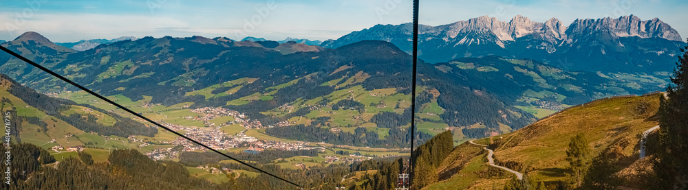 High resolution stitched panorama at the famous Fleckalm near Kitzbuehel, Tyrol, Austria