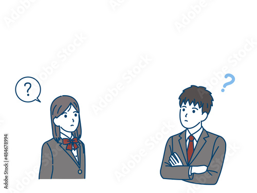 考える学生　生徒　疑問　問題　中高生　高校生　中学生　男女　コピースペース