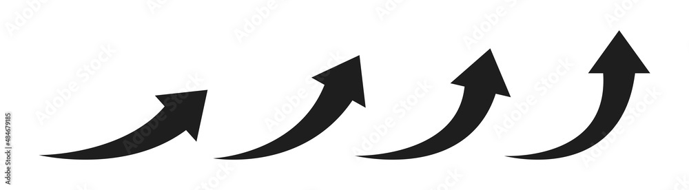 Arrow up icons. Set of curve rise increase arrows. Growth pictogram isolated. Vector illustration. - obrazy, fototapety, plakaty 