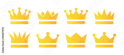 Crown king icons set. Gold premium quality symbols. Royal vintage crowns. Vector illustration.ile