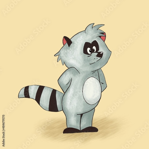 funny cartoon raccoon thoughtful print for fabric book design