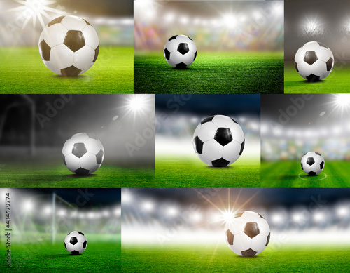 Verschieden Ansichten eines Soccer Fußballs im Stadion