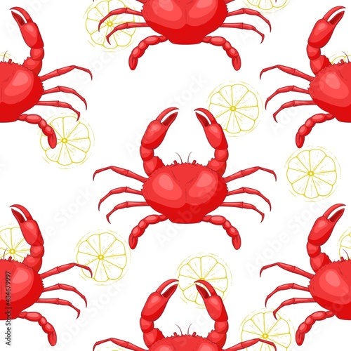 Sea food seamless pattern engraving crab