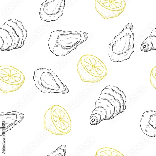 Sea food seamless pattern engraving shell