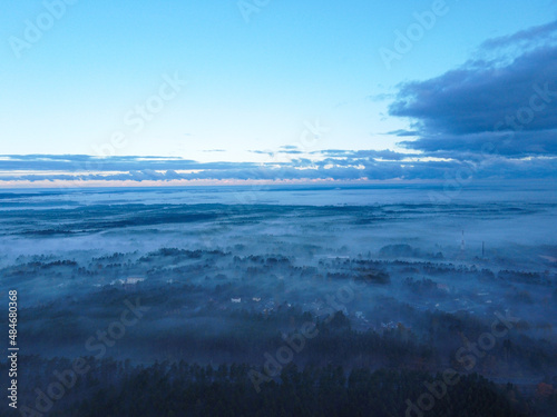 Sky morning forest in fog drone pictures © kic