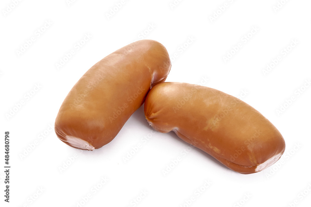 Juicy sausages on a white isolated background Juicy sausages on a white isolated background