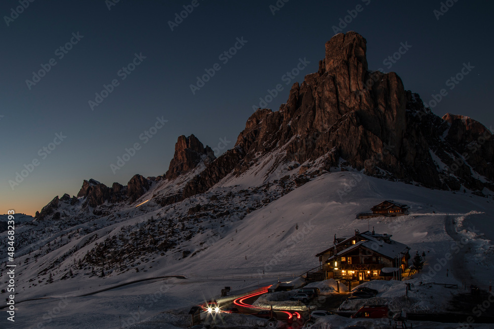 Fototapeta premium View of Ra GUsela mountain, Giau pass, sunset