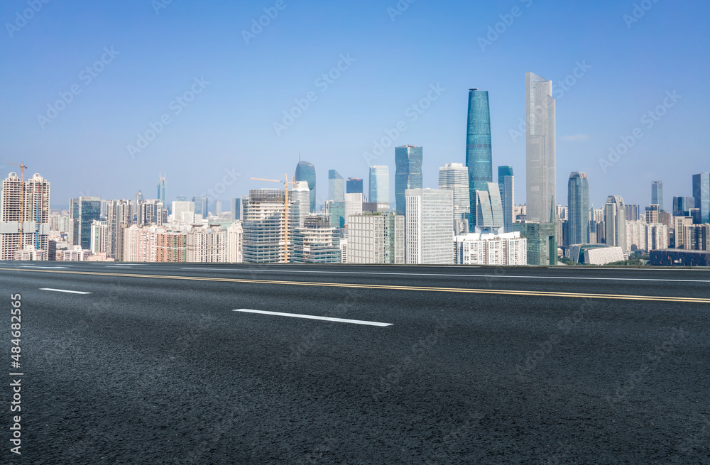 Freeway skyline and financial district modern buildings Freeway skyline and financial district modern buildings