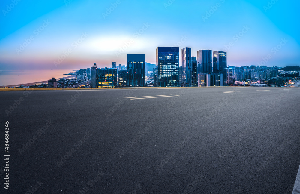 Freeway skyline and financial district modern buildings Freeway skyline and financial district modern buildings