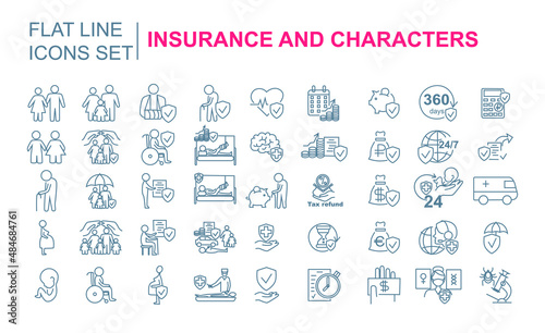 Set of vector Insurance icons. Life insurance elements icon set. Outline icons collection. Simple vector illustration for modern concepts, web and apps.