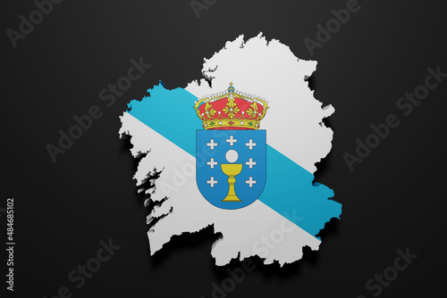 3d Galicia region flag and map