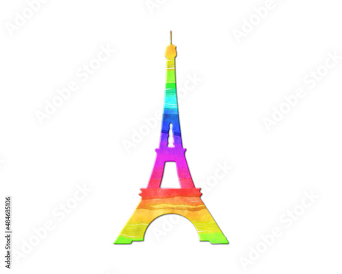 Eiffel Tower Paris, France symbol, LGBT Gay Pride Rainbow Flag icon logo illustration