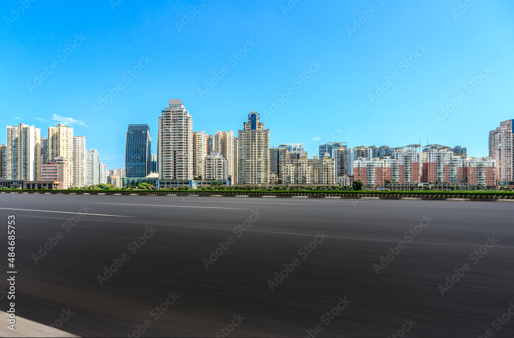 Freeway skyline and financial district modern buildings Freeway skyline and financial district modern buildings