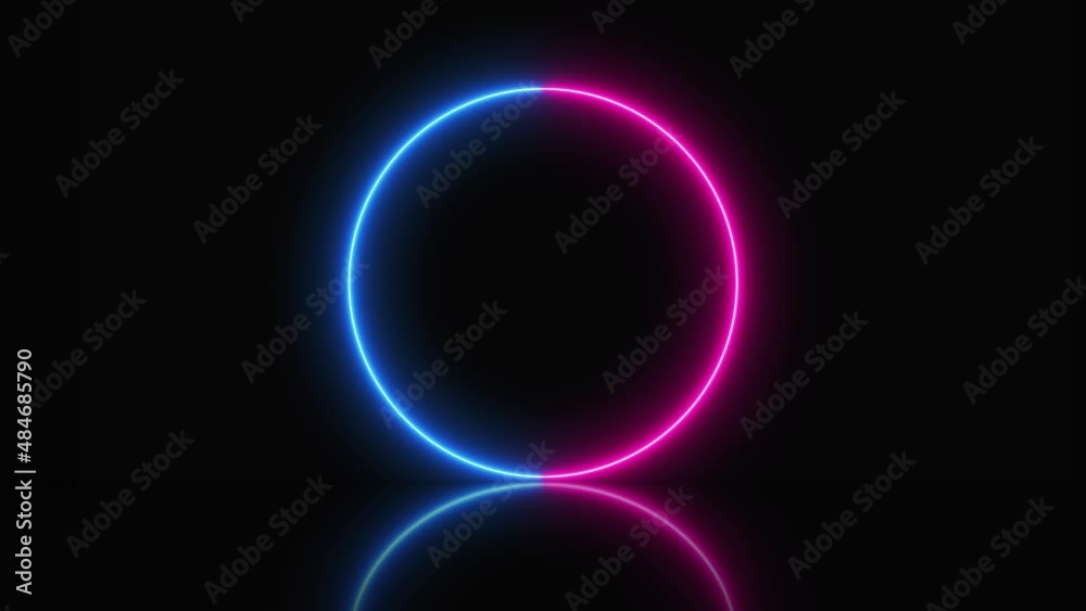 Video animation of a glowing neon circle in different colors on a reflective floor - rainbow colors - seamless loop - abstract background Video animation of a glowing neon circle in different colors on a reflective floor - rainbow colors - seamless loop - abstract background