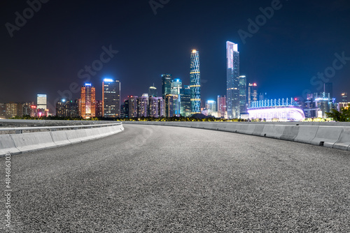 Freeway skyline and financial district modern buildings