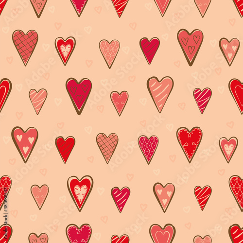 Seamless pattern with pink hearts for Valentine's Day, vector illustration