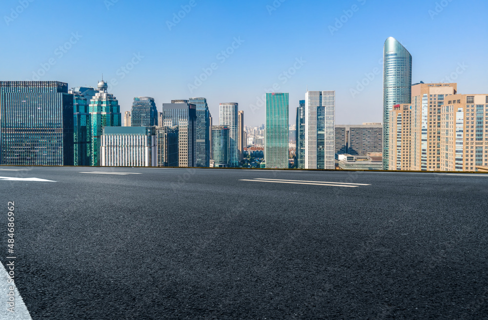 Freeway skyline and financial district modern buildings Freeway skyline and financial district modern buildings