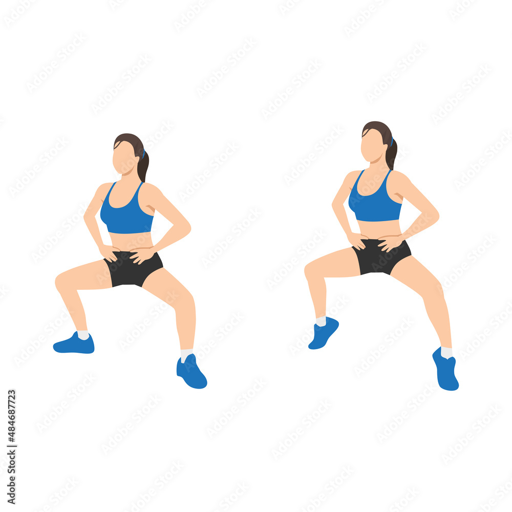 Woman doing plie squat calf raise exercise. Flat vector