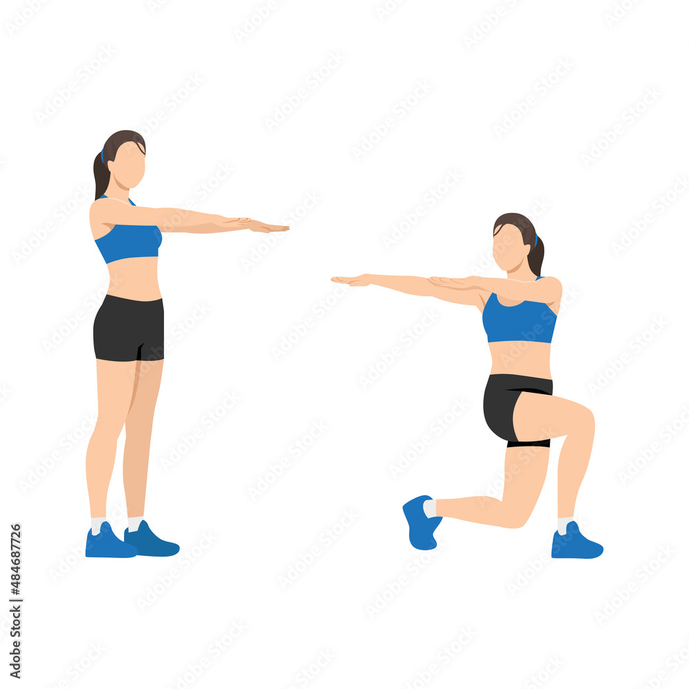 Woman doing lunge twist exercise. Flat vector illustration isolated on white background