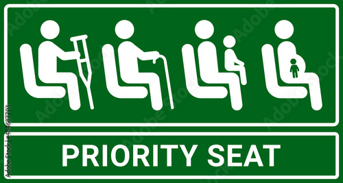 Priority seat. Vector sign for public transport.  Initiative to give seats for people with special need: pregnant women, passengers with infants, the elderly and the disabled.