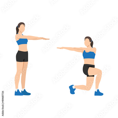 Woman doing lunge twist exercise. Flat vector illustration isolated on white background