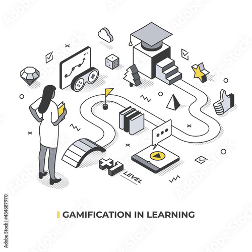 Gamification in Learning Isometric Illustration