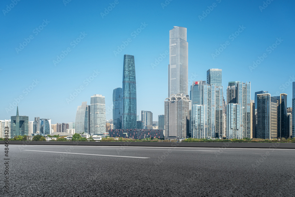 Freeway skyline and financial district modern buildings Freeway skyline and financial district modern buildings