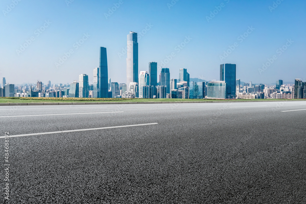 Freeway skyline and financial district modern buildings Freeway skyline and financial district modern buildings
