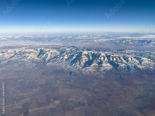 Southwest USA mountains covered in snow in winter aerial view