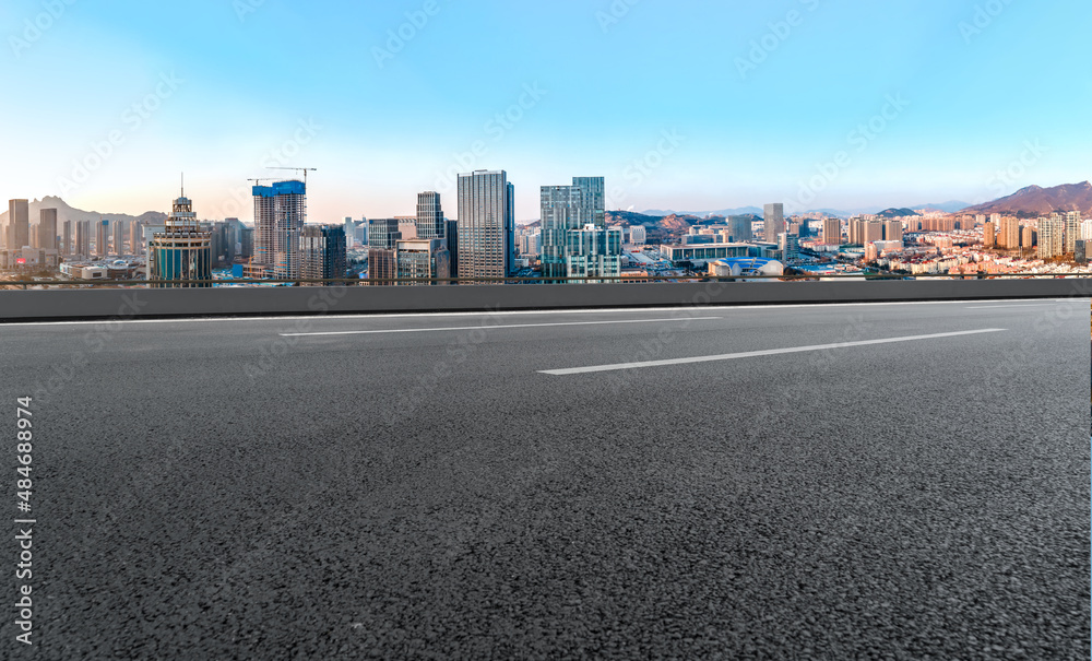 Freeway skyline and financial district modern buildings Freeway skyline and financial district modern buildings