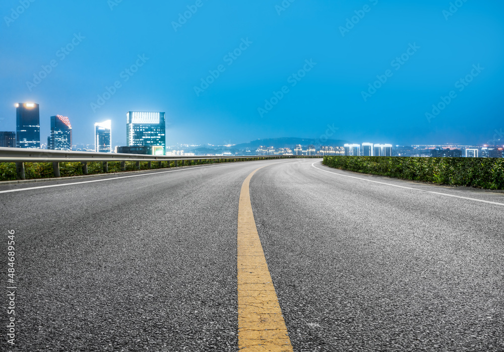 Freeway skyline and financial district modern buildings Freeway skyline and financial district modern buildings