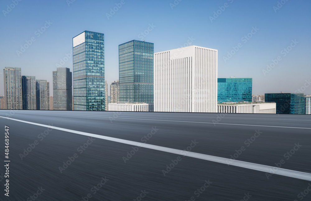 Freeway skyline and financial district modern buildings Freeway skyline and financial district modern buildings