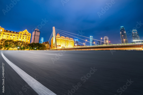 Freeway skyline and financial district modern buildings