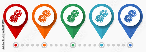 Two dices, casino concept vector icon set, flat design pointers, infographic template