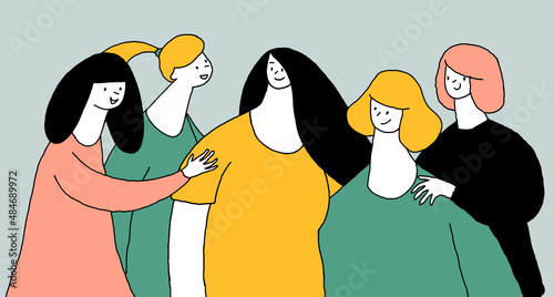 Women's gathering illustration showing female friendship and support – vector (ID: 484689972)