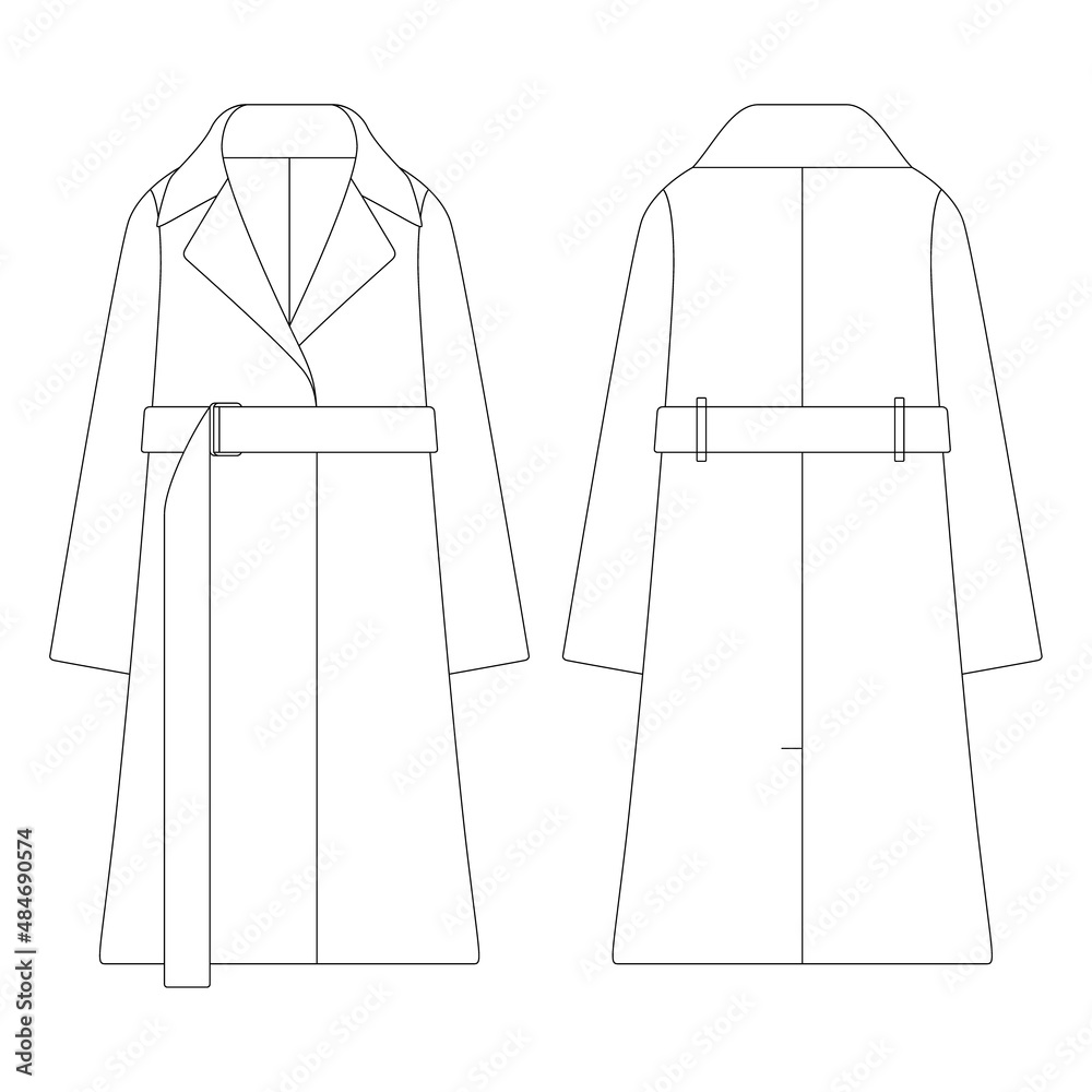 Template women cashmere wrap coat vector illustration flat design outline  clothing collection outerwear Stock Vector