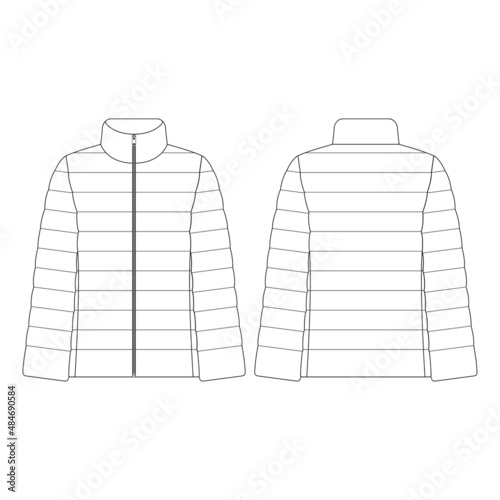 Template women down jacket vector illustration flat design outline clothing collection outerwear