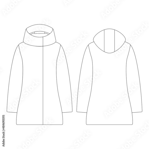 Template women down short coat vector illustration flat design outline clothing collection outerwear