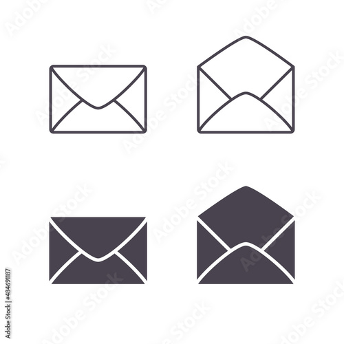 Email icon envelope set, open and closed envelopes vector isolated illustration
