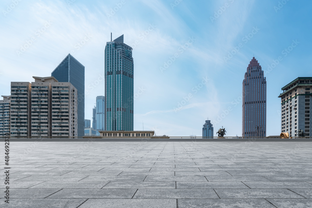 Fototapeta premium Road Surfaces and Financial District Buildings