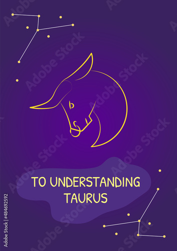 Greetings to understanding taurus postcard with linear glyph icon. Greeting card with decorative vector design. Simple style poster with creative lineart illustration. Flyer with holiday wish