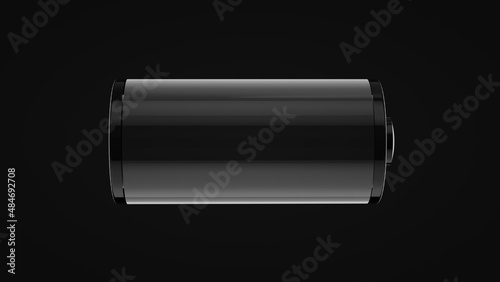Charge icon on black background, battery is low. 3D Render.