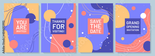 Inviting to occasions postcard with linear glyph icon set. Greeting card with decorative vector design. Simple style poster with creative lineart illustration. Flyer with holiday wish