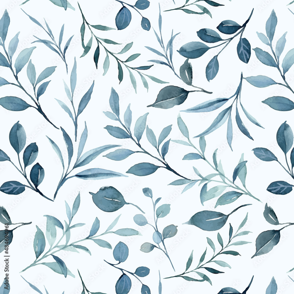 Fototapeta premium Green foliage watercolor seamless pattern