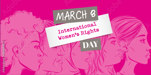 March 8 th - International womens rights day design - women faces diversity illustration banner